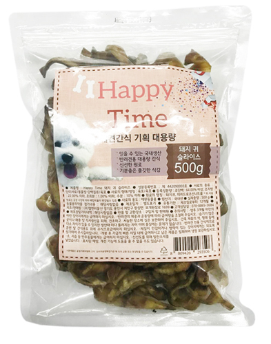 [강아지간식] 해피타임 돼지귀슬라이스500g